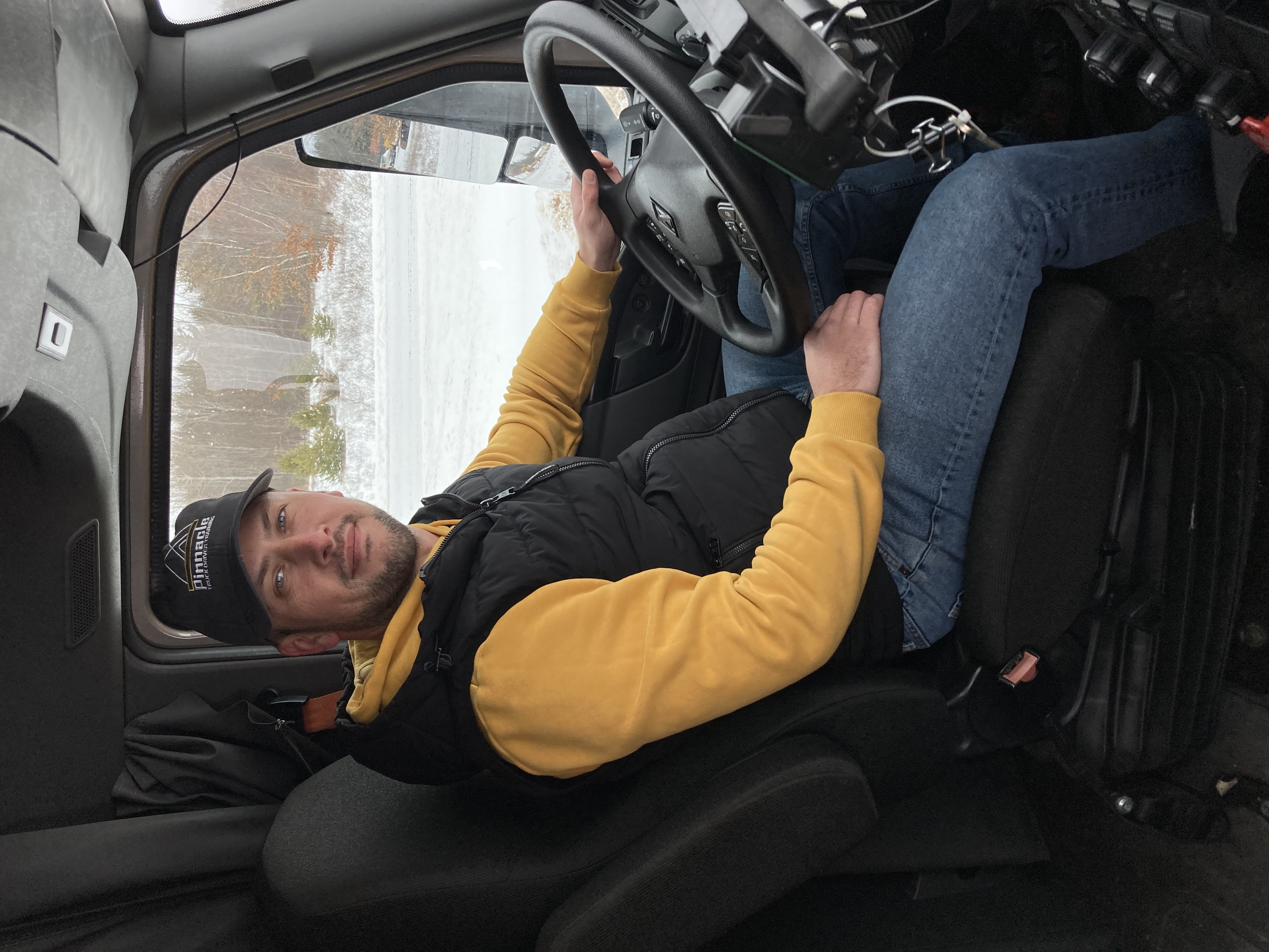 Serhii Korotchenko sitting in transfer truck
